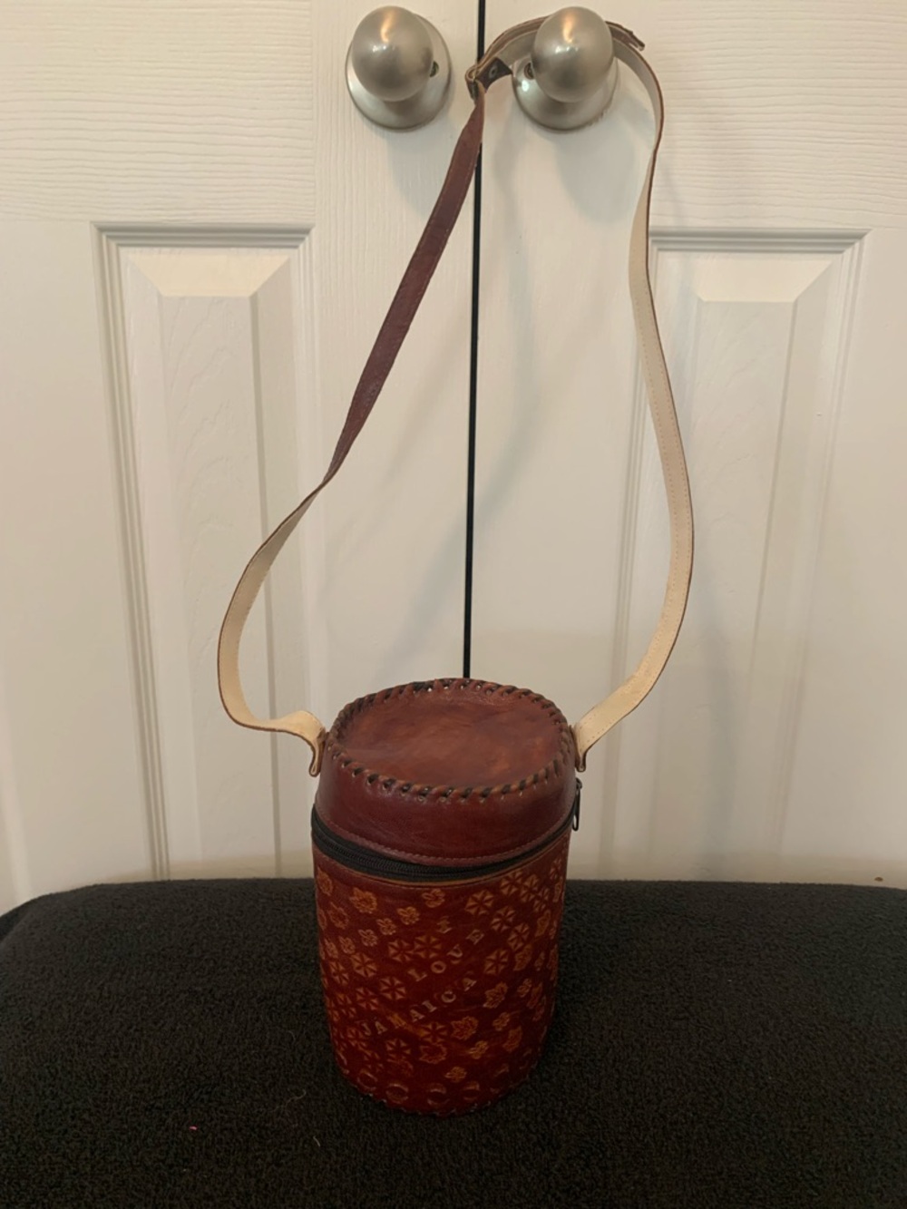 Brown Cylindrical Leather Crossbody Bag - Casual Everyday